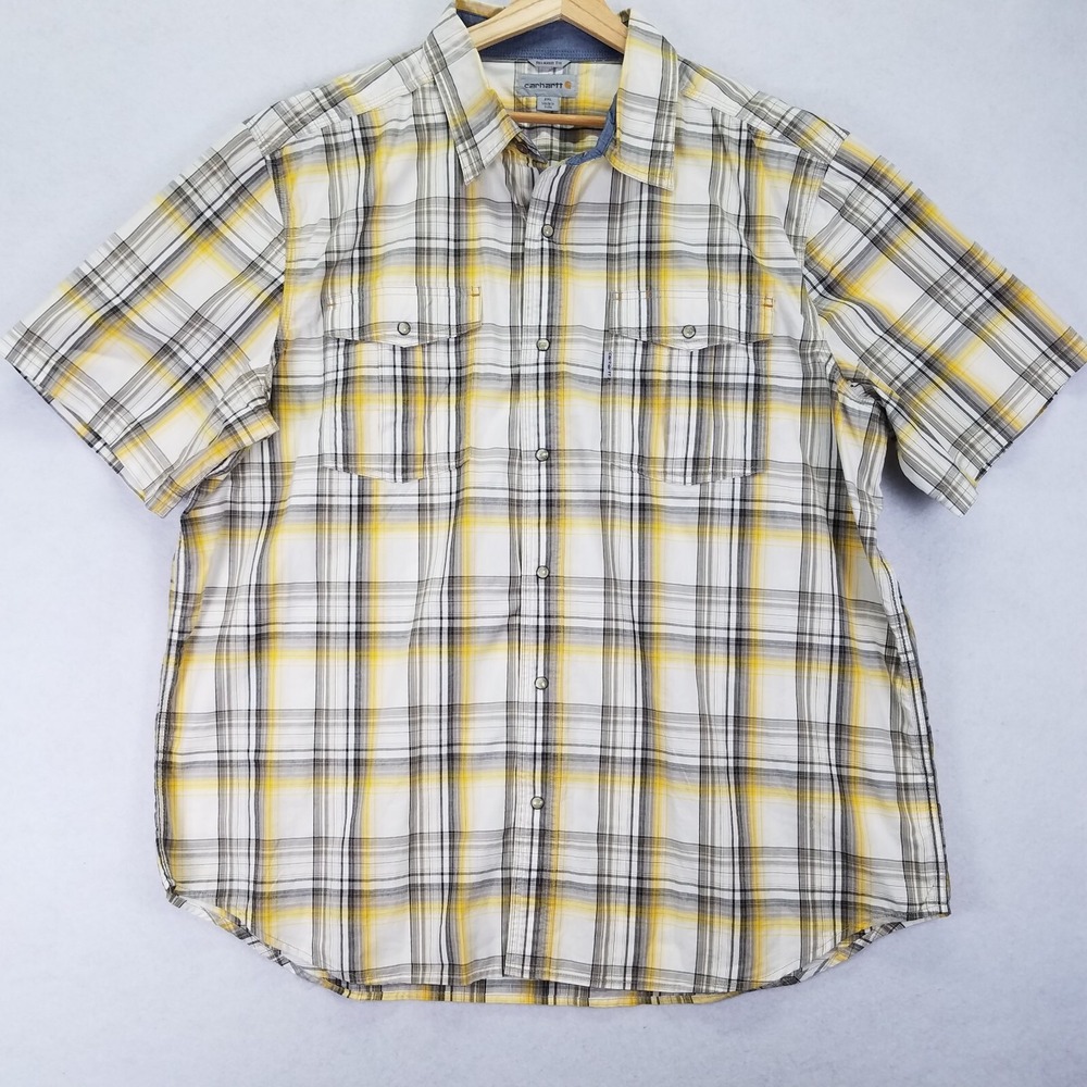 Carhartt Bozeman Work Relaxed Fit Shirt Men XXL Plaid Pearl Snap Short-Sleeve